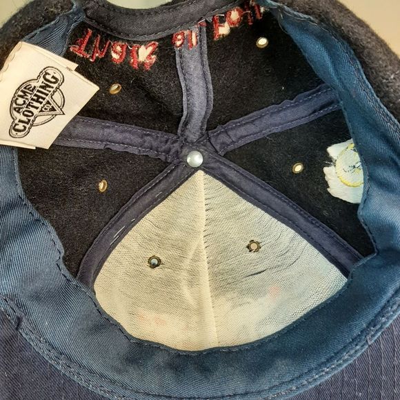 ACME Warner Brothers Looney Tunes Snapback Hat Navy Blue Wool Vintage 19… - Picture 8 of 9